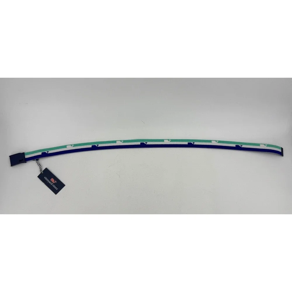 Vineyard Vines Whale Stripe Golf Tech Belt Capri Blue 1A5027‎ Mens Small NWT